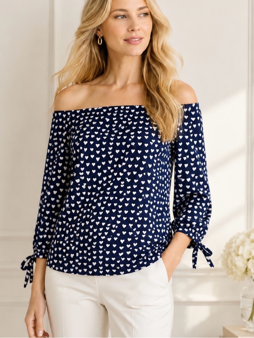Draper James Heart Field Lennox Off The Shoulder Blouse Size M